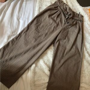 Zara Brown Plaid Tie Waist Wide Leg Ankle Pants 🤎